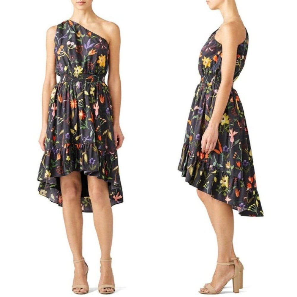 Slate & Willow One Shoulder Black Floral Dress Size 2